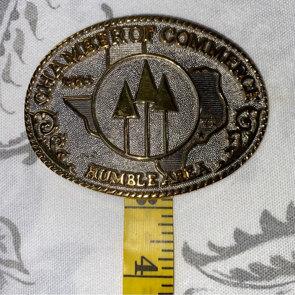1983 Belt‎ Buckle 24 KT GP Vintage Chamber of Commerce Humble Area TX.